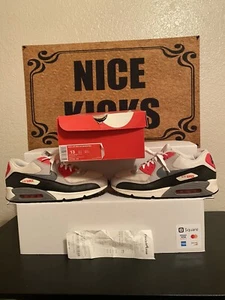 Size 13-Nike Air Max 90 Essential – White – Grey – Black – Red  2013 - Picture 1 of 7