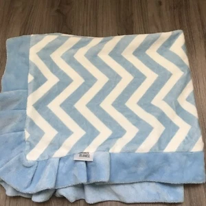 SWANKIE BLANKIE Blue Chevron Zig Zag Blanket Plush Satin Back Ruffle Trim 30x35” - Picture 1 of 5