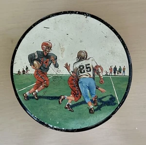 Vintage 1950er Jahre Cherrydale Farms Fußball Thema Cashew Butter Crunch Dose - Bild 1 von 8