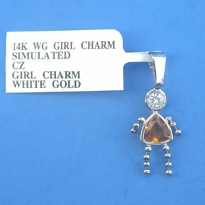 P547A Sólido Oro Blanco 14K Ámbar Transparente Circonita cúbica 1" Niña Colgante Dije Nuevo Real 14KT - Imagen 1 de 2