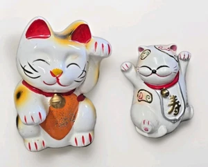 Lot of 2 - 1 Good Fortune Maneki Ceramic Bank Figurine and 1 Heavier Cat Statue - Picture 1 of 16