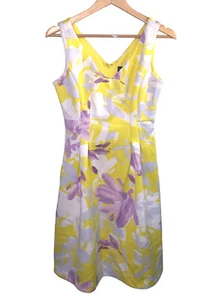 Donna Ricco New York Yellow White Lilac V Neck Back Women's Dress Size 6 - Picture 1 of 9