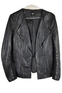 Oasis Leather Womans Black Zip Up Jacket Leather Size M Hook Closure - Picture 1 of 9