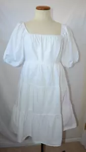 Vestido Sim & Sam Blanco Talla Pequeña Manga Burbuja En Niveles Coqueta Boho Romántico - Imagen 1 de 9