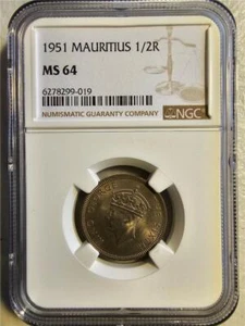 Mauritius 1/2 Rupee 1951 NGC MS 64 - Picture 1 of 2