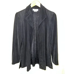 Susan Graver Medium 10/12 Open Front CARDIGAN Lustra Liquid Knit Black Drape - Picture 1 of 7