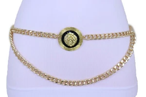 Women Gold Metal Chain Waistband Lion Coin Charm Hip High Waist Belt Size M L XL - Picture 1 of 12