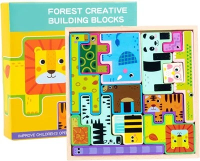 Three-Dimensional Animal Building Blocks Kids Wooden Toys Animal Toys Puzzle - Image 1 of 4