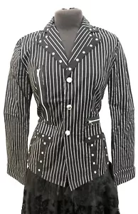Steampunk gothic Pinstriped Black White Cotton Jacket Size S Uk 8/10 - Picture 1 of 6
