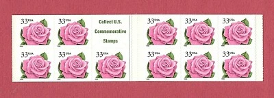 Sc # BK242B ~ Booklet of 15 ~ 33 cent Coral Pink Rose Issue (fb22) - Image 1 of 2