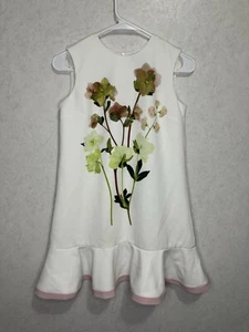 VICTORIA BECKHAM Target Floral Cream Mini Shift Dress Satin Ruffle Large - Picture 1 of 8