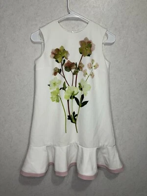 VICTORIA BECKHAM Target Floral Crema Mini Vestido Cambio Satinado Volantes Grande Foto 1 de 4