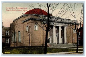 1913 Unabhängige Gemeinde Kirche Gebäude Treppe Battle Creek MI Postkarte - Bild 1 von 2