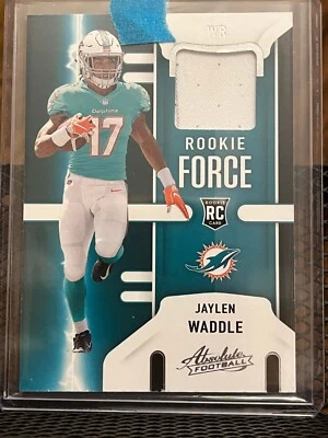 JAYLEN WADDLE 2021 ABSOLUTE ROOKIE FORCE DOLPHINS JERSEY PATCH RELIC RC ALABAMA! - Image 1 of 2