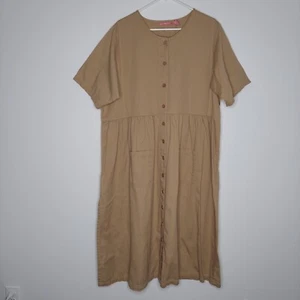 Woman Within Y2K Babydoll Dress 20WP Tan Midi Short Sleeve Button Modest Cottage - Picture 1 of 4