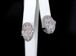 $4800 14K White Gold 1.50ct Round Princess Cut Diamond Clip On Huggie Earrings - Picture 1 of 8