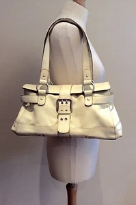 TULA CREAM IVORY LEATHER HANDBAG SILVER BUCKLE - Picture 1 of 8
