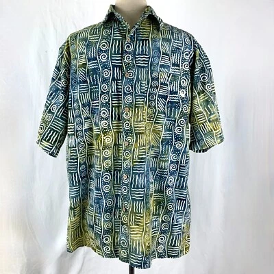 Camisa Hawaiana Island Republic M Azul Verde Batik Mangas Cortas Cruise Ware Foto 1 de 4