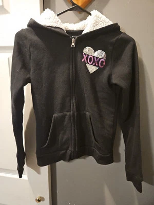 XOXO блестками сердце черный с капюшоном длинным рукавом флисовая куртка карманы Junior девочек - Изображение 1 из 4