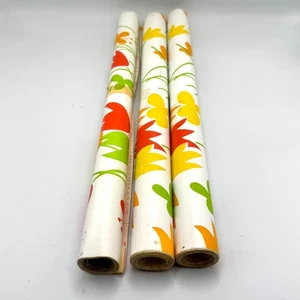 Vintage MCM 1960s Roll Flower Tulips Contact Paper Yellow Green Red Orange NOS - Picture 1 of 3