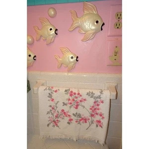 Toalla de Mano Vintage Cañón Blanco y Rosa Floral Retro Baño Años 60 Kitsch - Imagen 1 de 10