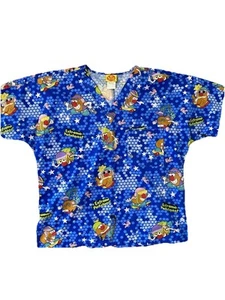 Blusa Médica Mr Potato Head Spud Party 2003 Azul Enfermera Bolsillos Talla Grande - Imagen 1 de 4