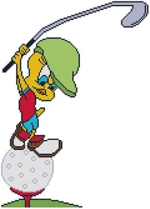 KREUZSTICH + BASTELMUSTER Looney Tunes Tweety Vogel Golfschuhe Schläger Ball T-Shirt - Bild 1 von 16