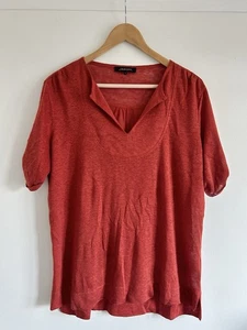 Jaeger Burnt Orange Rust Short Sleeve 100% Linen Lightweight Top Size M (12-14) - Picture 1 of 11