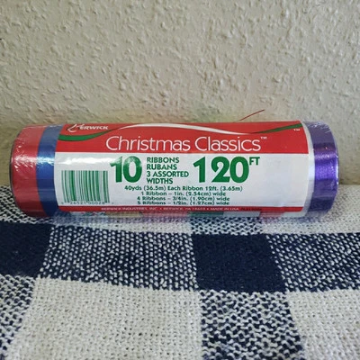 Vtg BERWICK Christmas Classics 10 Ribbons Multicolor 120ft USA Unopened NOS  - Image 1 of 4