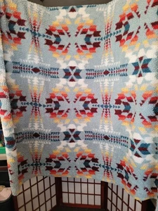 Pendleton Avra Valley Western Teal Multicolor Sherpa Fleece Blanket - Picture 1 of 6