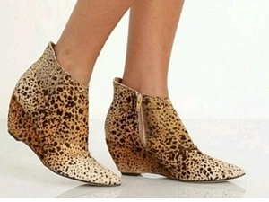 Size 8,8.5 Matisse Nugent Wedge Bootie Cow Hair in Leopard Leather real fur  - Picture 1 of 10