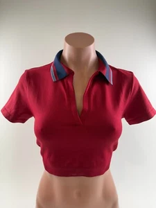 Victoria's Secret PINK Short Sleeve Polo Collard Neck Crop Top Burgundy S NWT - Picture 1 of 12