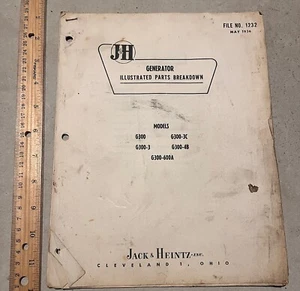 Jack & Heintz Generator Illustrated Parts Breakdown Manual Model G300 May 1936 - Picture 1 of 4