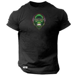 Gorilla Headphones T Shirt Gym Clothing Bodybuilding Training Workout Boxing Top - Picture 1 of 11