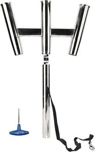 Porta Asta Tripla Resistente Acciaio Inox Tridente Outrigger Elegante Porta Asta - Foto 1 di 8