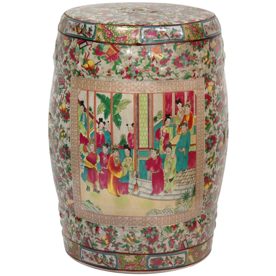 18" Rose Medallion Porcelain Garden Stool - Image 1 of 1