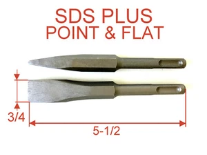 2 pc SDS PLUS flat and Point chisel  5-1/2" long drill bit sct-888 - Picture 1 of 12