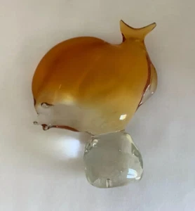 Vintage, Amber Art Glass Fish Paperweight Figurine 6” tall x 5” wide - Picture 1 of 9