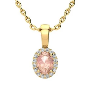 14 Karat Yellow Gold Necklace with 1/2 Carat Oval Morganite and Halo Diamond - Picture 1 of 6