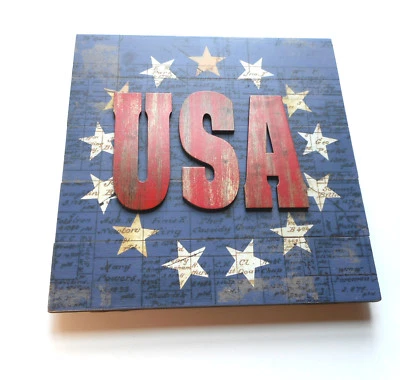 American Backroads USA red white blue slatboard Wall Sign  Tim Coffey Wooden - Image 1 of 2