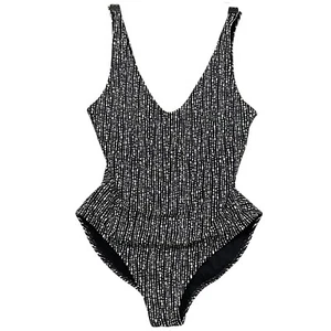 Athleta Seychelles 1 Piece Swimsuit Women L Black White Tummy Control Lined - Picture 1 of 11