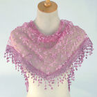 Pink 2 Lace Tassel Sheer Metallic Burnt-out Floral Print Triangle Scarf Shawl
