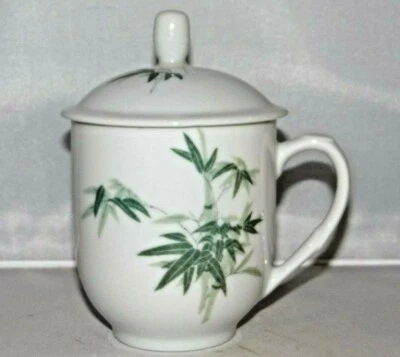 Guoguang Fine China Hoja Verde Bambú 12oz. Taza de café taza de té y tapa  Foto 1 de 4