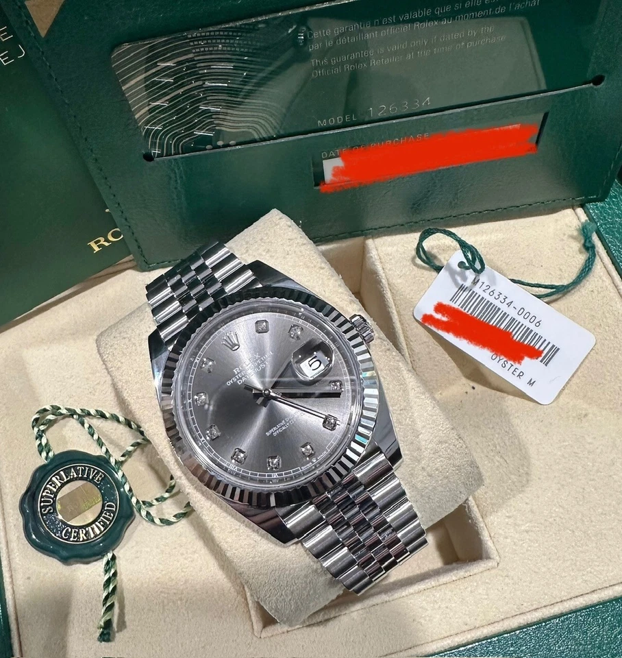 2025 Brand New Rolex Datejust 41mm 126334 Jubilee Diamond Rhodium Complete Set - Image 1 of 1