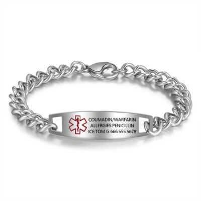 Stainless Steel Personalized Medical Alert Bracelet | Silver | Gold - Image 1 of 4