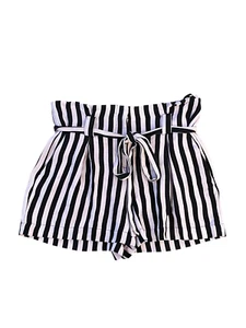 L'AGENCE Belted Silk Shorts Sz 4 EUC Black Lavender Stripe - Bild 1 von 5