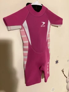Zcco Wet Suit Girls Sz XS Short Style Pink White Swim Zipper - Picture 1 of 3
