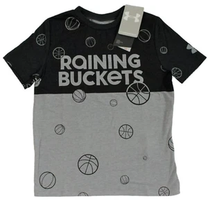 Under Armour Boys XS 6-6X Raining Buckets Short-Sleeve T-Shirt Gray Basketball - Picture 1 of 5