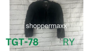 Girls' Faux Fur Cropped Jacket - art class, Color- Black, Size- Small - Picture 1 of 3