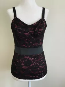 Vintage Y2k Whimsigoth Dolce & Gabbana D&G schwarz rosa Schnürung Satin Korsett Top 38 XS - Bild 1 von 14